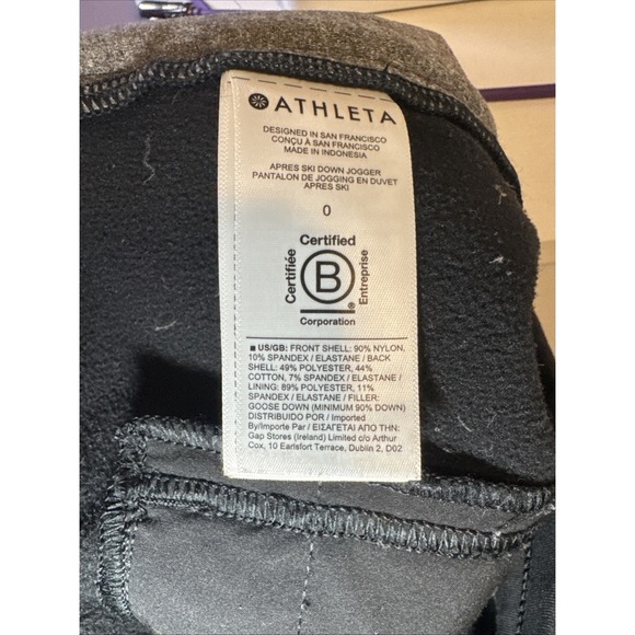 Athleta Apres Ski Goose Down Joggers Black Size 0 Preowned Excellent - Picture 7 of 9